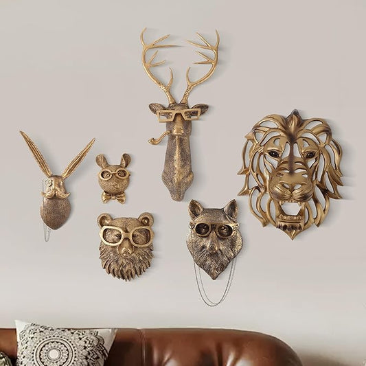 🦁🦓✨ 6‑Pack Gold Animal Head Wall Sculptures – Limited Stock 50% Off!🚚🏷️