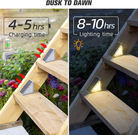 Solar Step Lights - 13 LED, 8-10H Bright, IP67 Waterproof, Auto On/Off