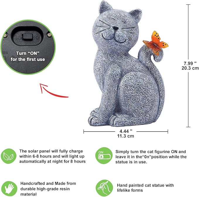 ๐ผ Handcrafted Solar Garden Cat ๐พ โ Whimsical Outdoor Decoration