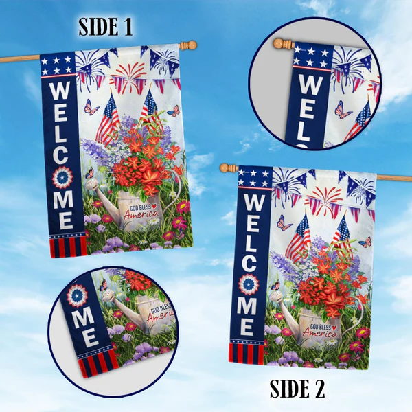đ¸ Floral Patriotic Garden Banner for Independence Day