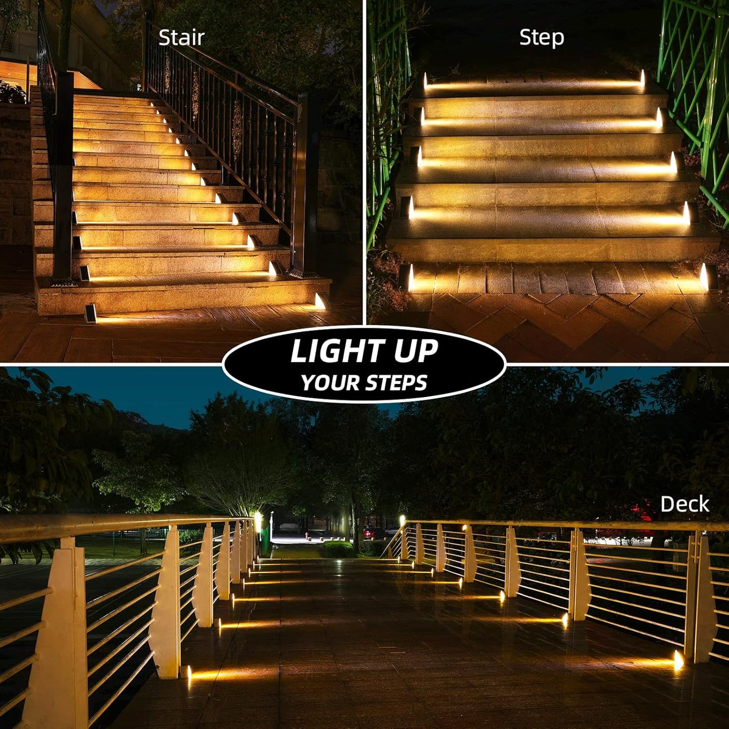Solar Step Lights - 13 LED, 8-10H Bright, IP67 Waterproof, Auto On/Off
