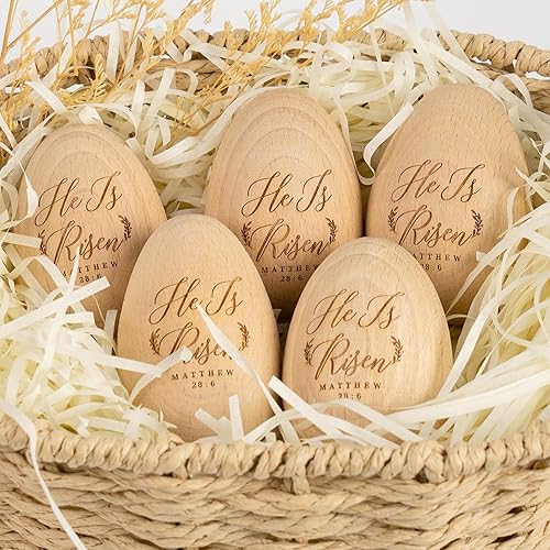 Easter Gifts He Is Risen, Wooden Resurrection Eggs Basket Stuffers For Adults