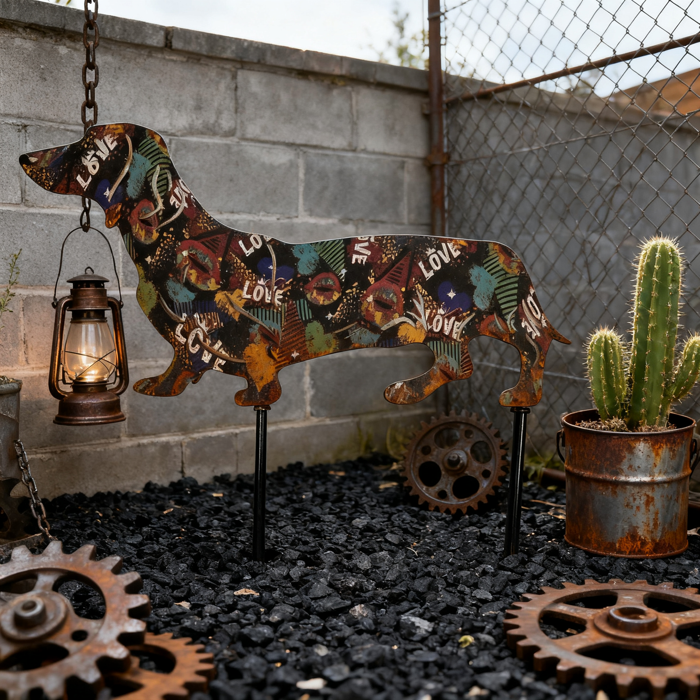 🐶Love Dachshund Metal Garden Ornament - Perfect for a Romantic Garden