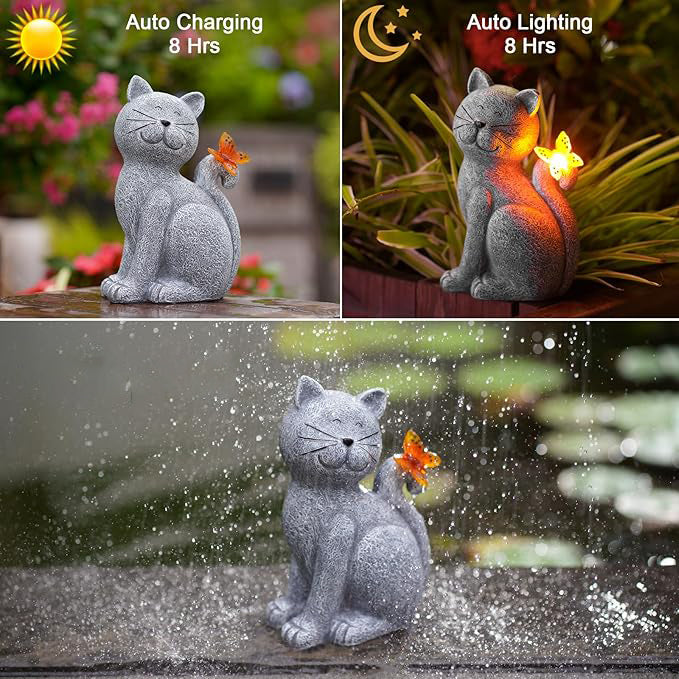 ๐ผ Handcrafted Solar Garden Cat ๐พ โ Whimsical Outdoor Decoration