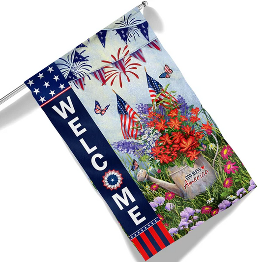 🌸 Floral Patriotic Garden Banner for Independence Day
