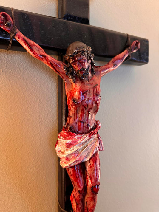 ✝️ Hand-Carved Calvary Crucifix – Sacred Heart Altar Set with Blessing Certificate.