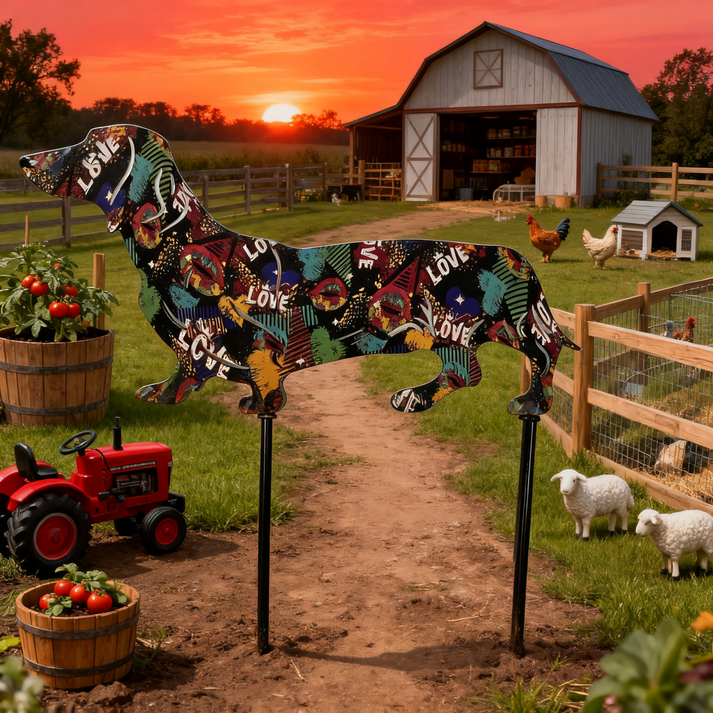 🐶Love Dachshund Metal Garden Ornament - Perfect for a Romantic Garden