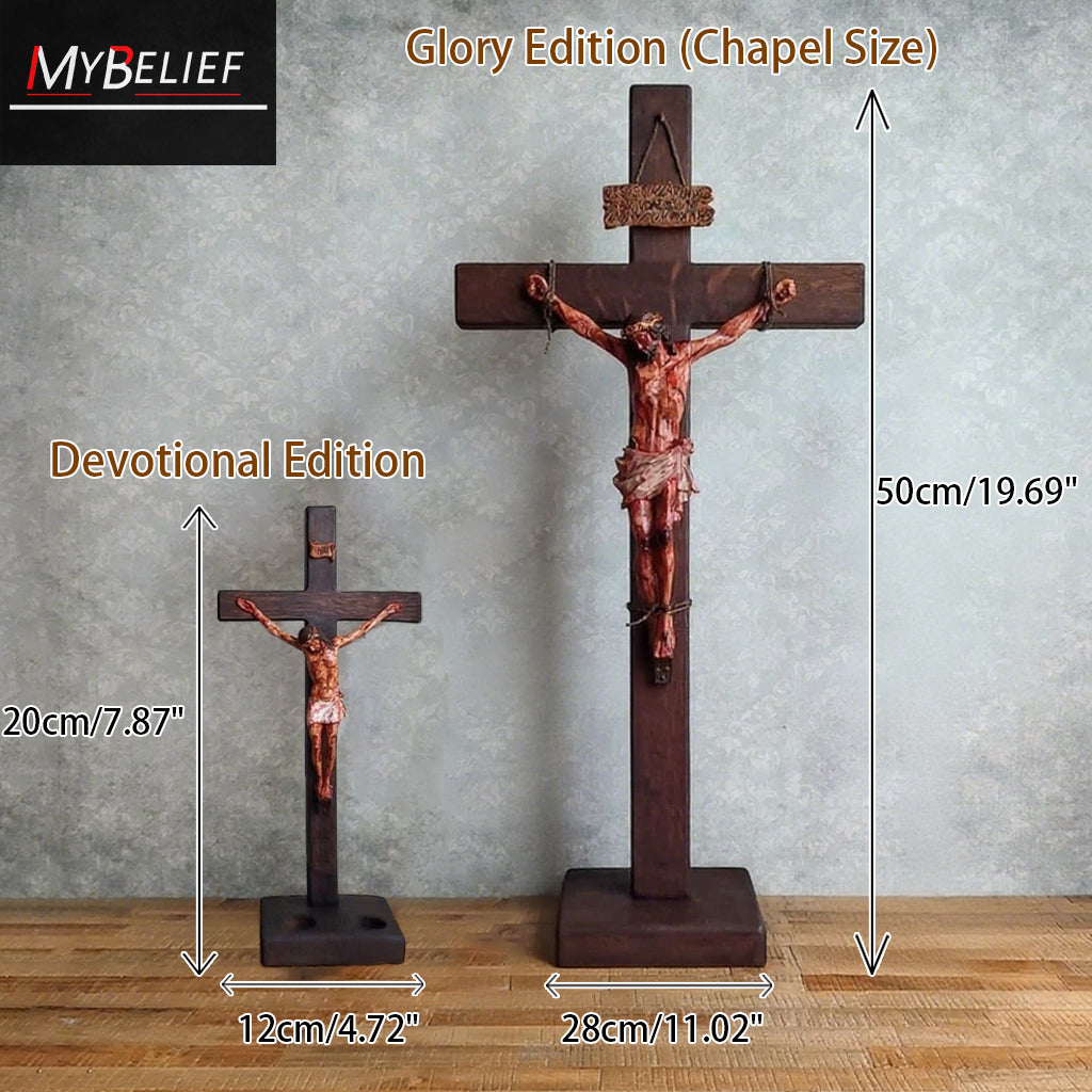 ✝️ Hand-Carved Calvary Crucifix - Sacred Heart Altar Set w/Blessing Certificate | Solid Walnut.