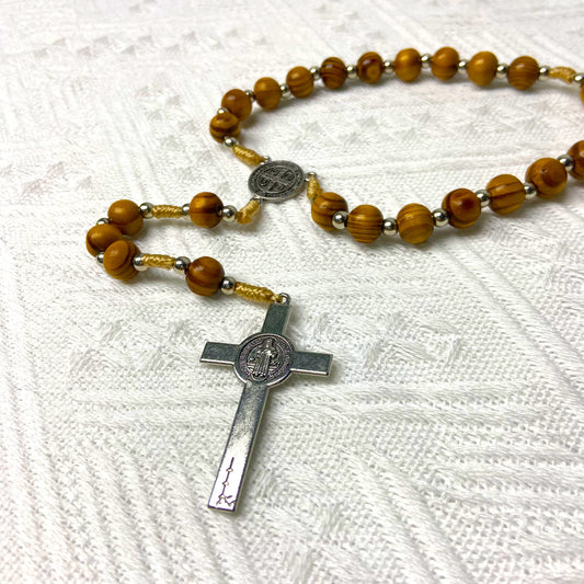 Handcrafted Wooden Catholic Rosary – St. Benedict Cross Prayer Beads