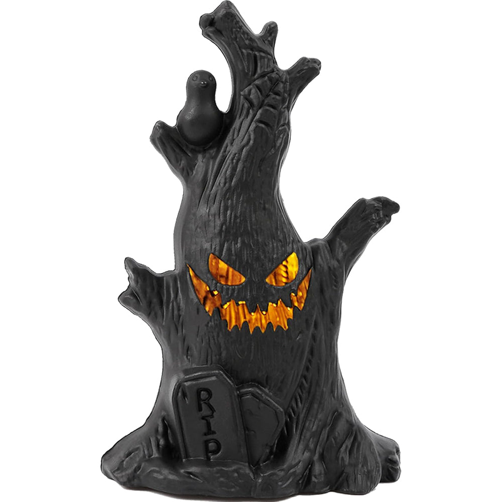 Flickering Halloween Tree - Ghost Face, Raven & Tombstone Decor 👻