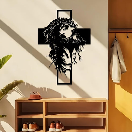 ✝️ Jesus on the Cross Metal Wall Art – Black, 15.74 in / 40 cm
