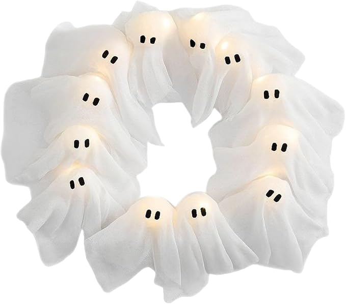 👻Light-Up Ghost Door Wreath – Spooky & Cute Halloween Vibes🎃