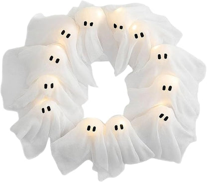 👻Light-Up Ghost Door Wreath – Spooky & Cute Halloween Vibes🎃