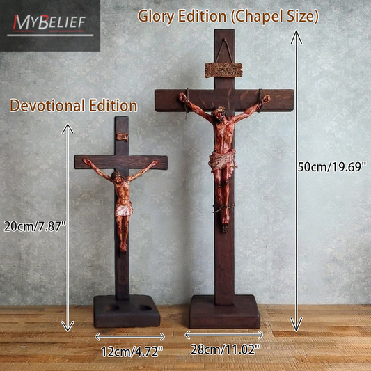 ✝️ Hand-Carved Calvary Crucifix - Sacred Heart Altar Set w/Blessing Certificate | Solid Walnut