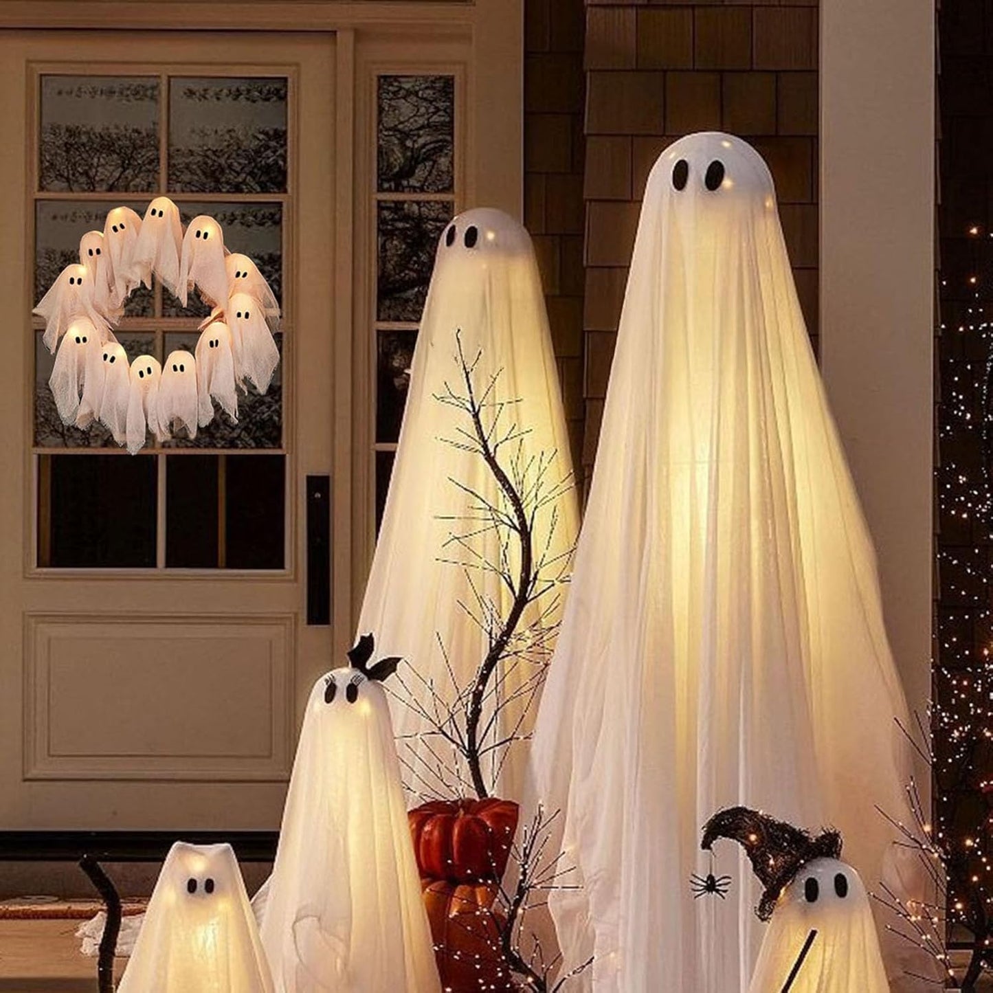 👻Light-Up Ghost Door Wreath – Spooky & Cute Halloween Vibes🎃