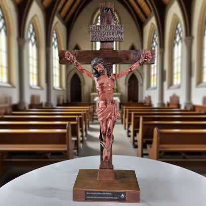 ✝️ Sacred Heart Crucifix with Engraved Scripture Base | Complete Altar Set w/Blessing Certificate