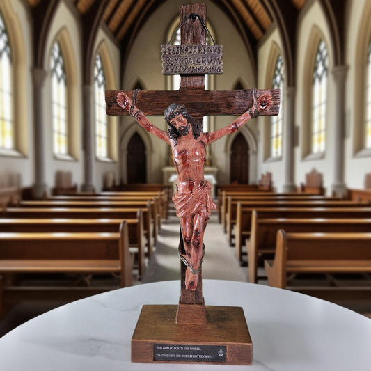 ✝️ Sacred Heart Crucifix with Engraved Scripture Base | Complete Altar Set w/Blessing Certificate