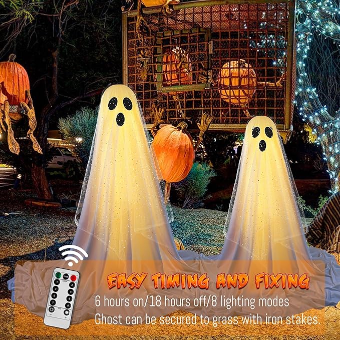 👻 Light-Up Glowing Ghost with Witch Hat | 24"→32" Height Switch Magic for Porches/Tables – 2025 Upgraded!
