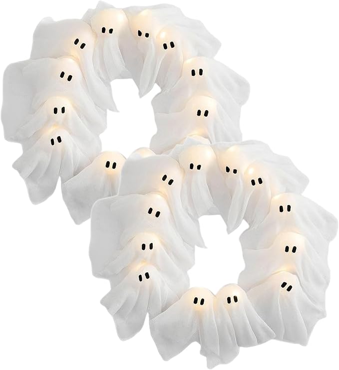 👻Light-Up Ghost Door Wreath – Spooky & Cute Halloween Vibes🎃