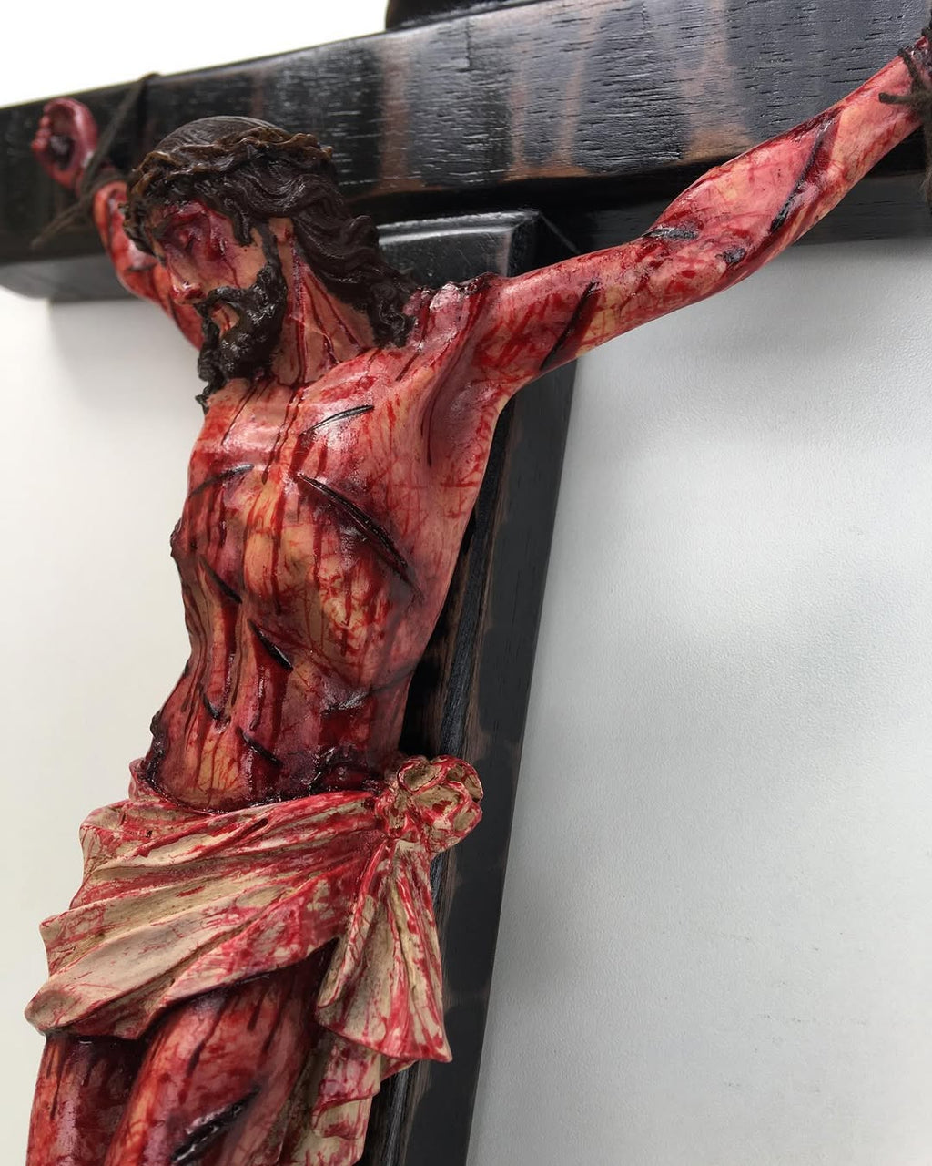 ✝️ Hand-Carved Calvary Crucifix – Blessed Sacred Heart Altar Cross