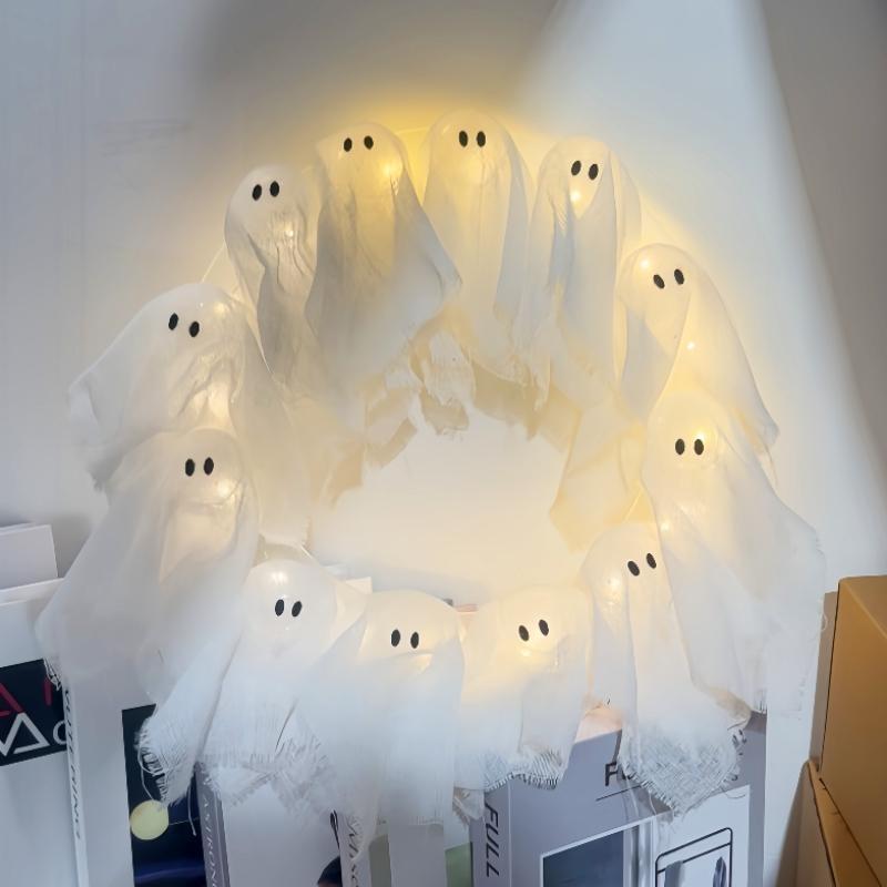 👻Light-Up Ghost Door Wreath – Spooky & Cute Halloween Vibes🎃