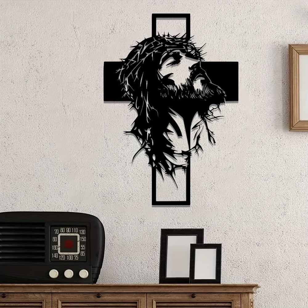 ✝️ Jesus on the Cross Metal Wall Art – Black, 15.74 in / 40 cm
