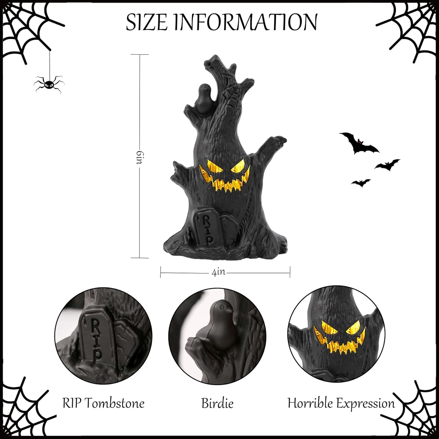 Flickering Halloween Tree - Ghost Face, Raven & Tombstone Decor 👻