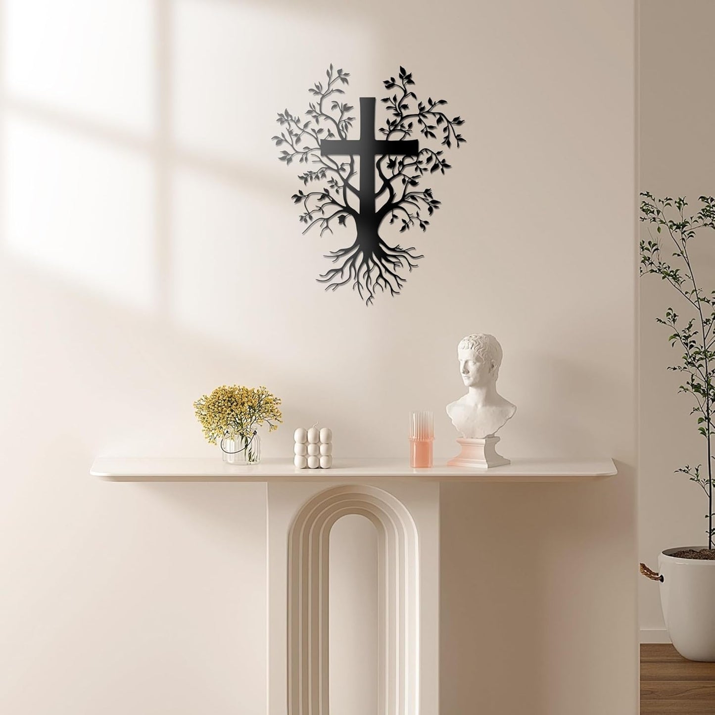 ✝️ Jesus Cross Metal Wall Art – Tree & Roots Design