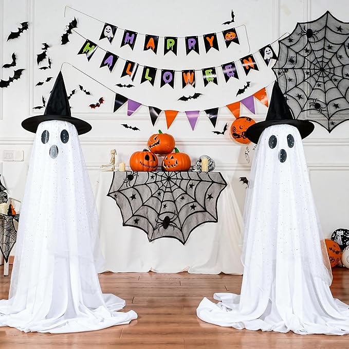👻 Light-Up Glowing Ghost with Witch Hat | 24"→32" Height Switch Magic for Porches/Tables – 2025 Upgraded!