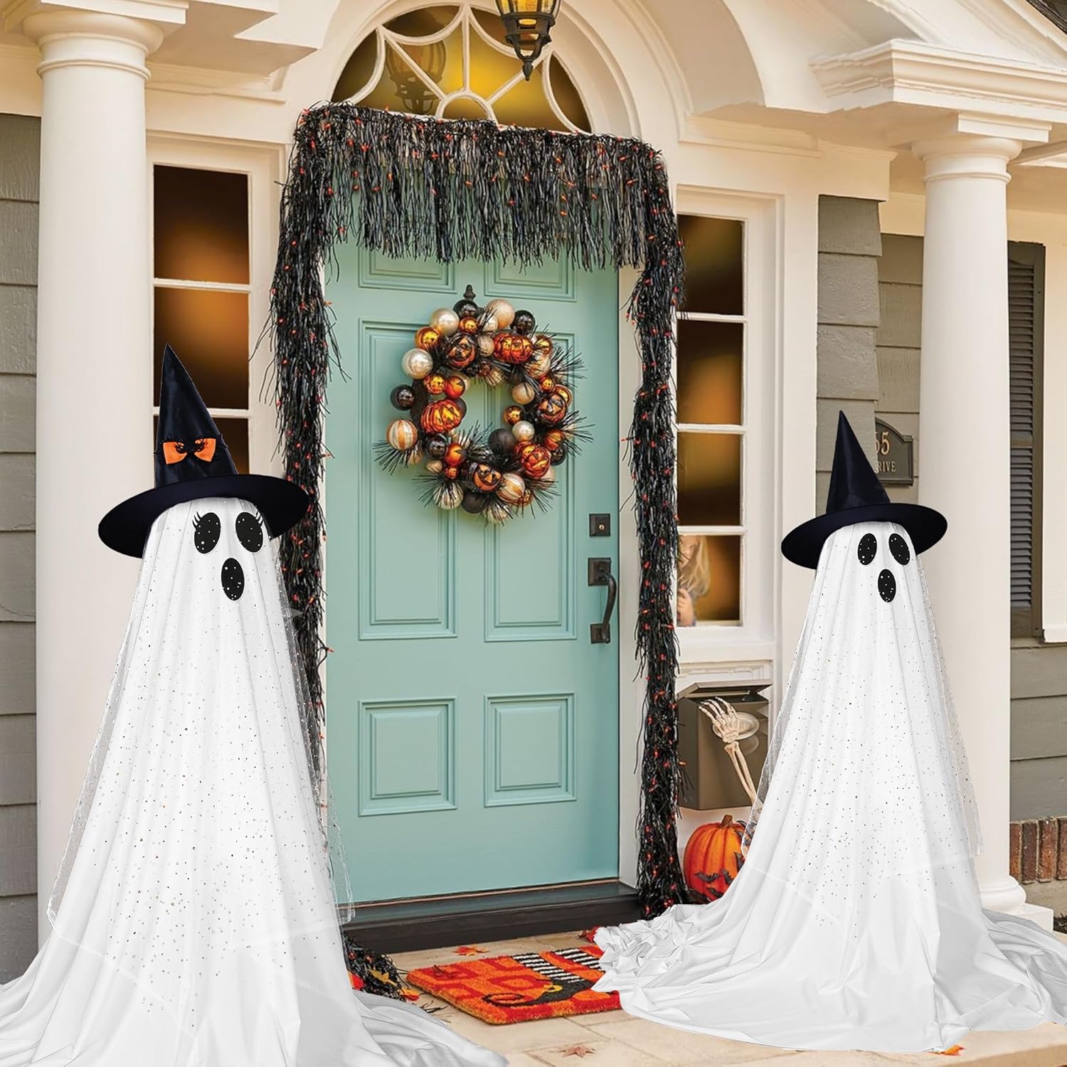 👻 Light-Up Glowing Ghost with Witch Hat | 24"→32" Height Switch Magic for Porches/Tables – 2025 Upgraded!