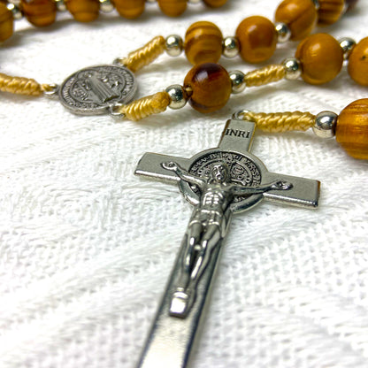 Handcrafted Wooden Catholic Rosary – St. Benedict Cross Prayer Beads