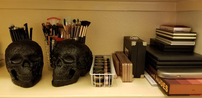 Skull Makeup Brush Holder, Pen Holder, Vanity, Desk, Office Organizer, Stationary, Decor Planter