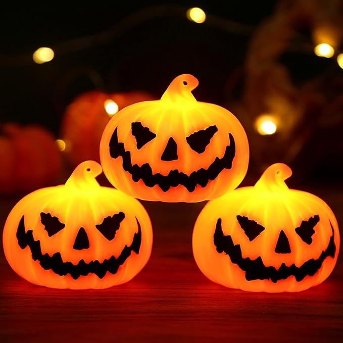 Tiny Vintage LED Pumpkins - 3-Pack for Spooky Shelf Magic 🎃