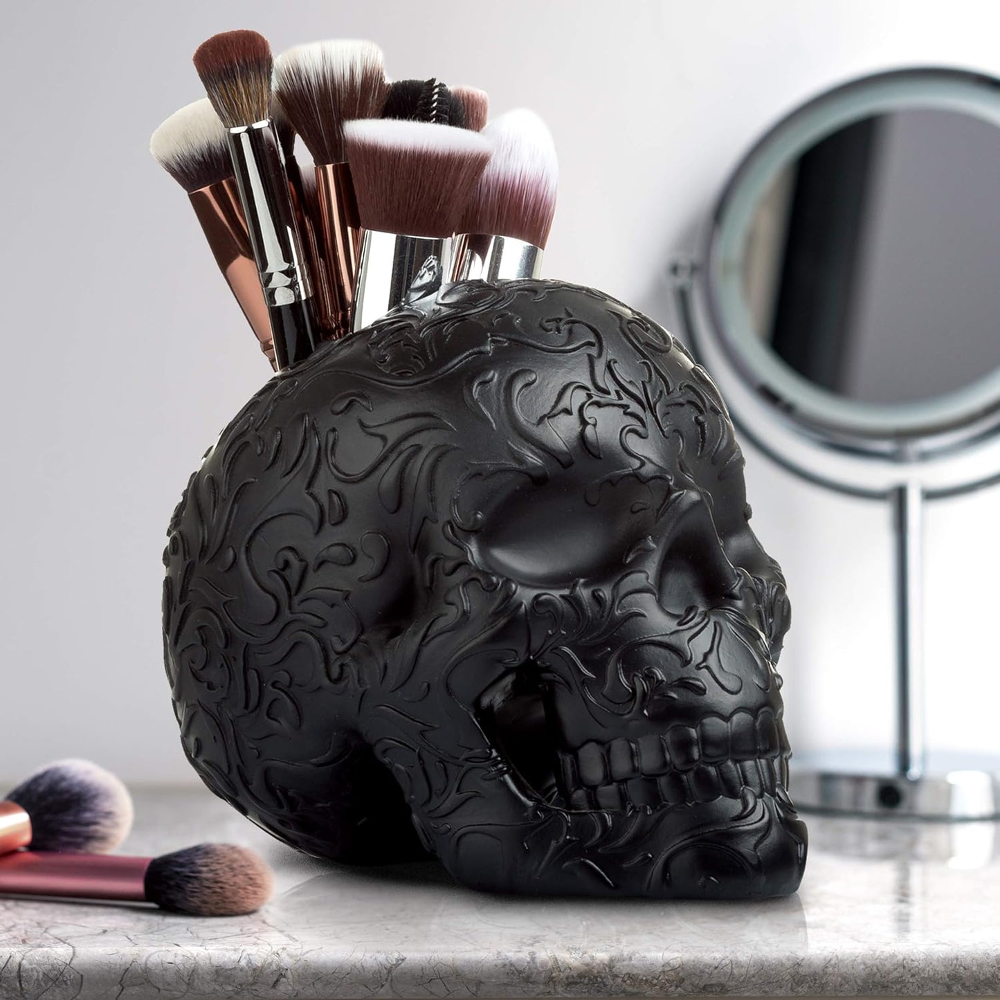 Skull Makeup Brush Holder, Pen Holder, Vanity, Desk, Office Organizer, Stationary, Decor Planter
