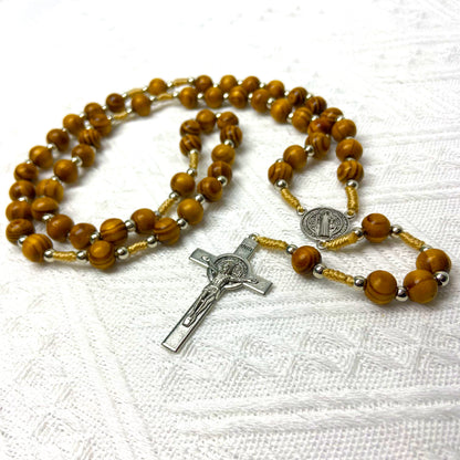 Handcrafted Wooden Catholic Rosary – St. Benedict Cross Prayer Beads