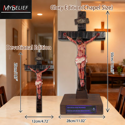 ✝️ Hand-Carved Calvary Crucifix – Sacred Heart Altar Set with Blessing Certificate.