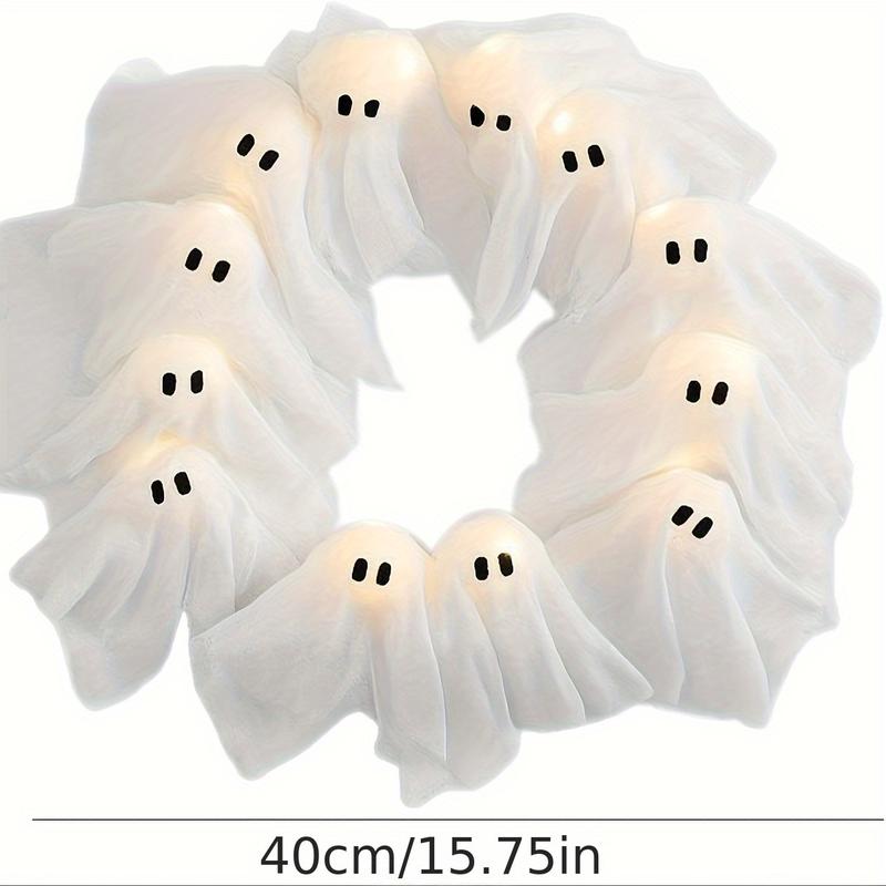 👻Light-Up Ghost Door Wreath – Spooky & Cute Halloween Vibes🎃