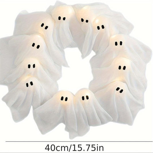 👻Light-Up Ghost Door Wreath – Spooky & Cute Halloween Vibes🎃