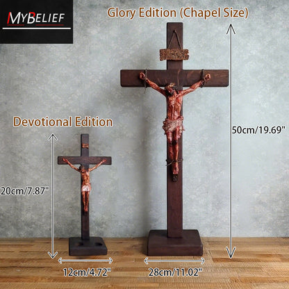✝️ Hand-Carved Calvary Crucifix - Sacred Heart Altar Set w/Blessing Certificate | Solid Walnut.