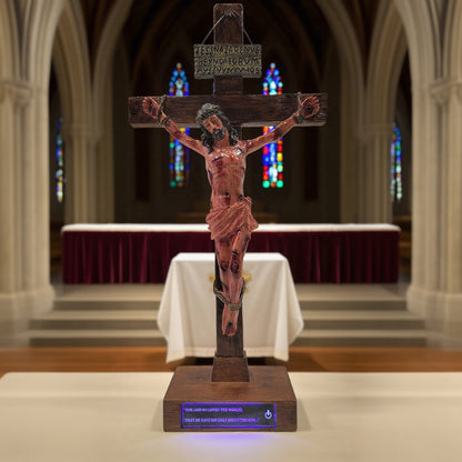 ✝️ Sacred Heart Crucifix with Engraved Scripture Base | Complete Altar Set w/Blessing Certificate