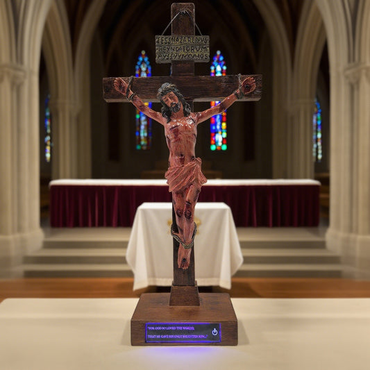 ✝️ Sacred Heart Crucifix with Engraved Scripture Base | Complete Altar Set w/Blessing Certificate