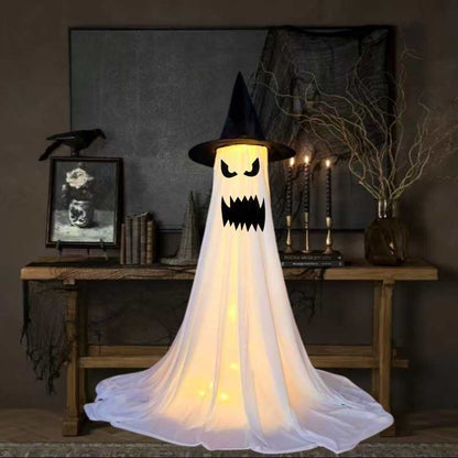 👻 Light-Up Glowing Ghost with Witch Hat | 24"→32" Height Switch Magic for Porches/Tables – 2025 Upgraded!