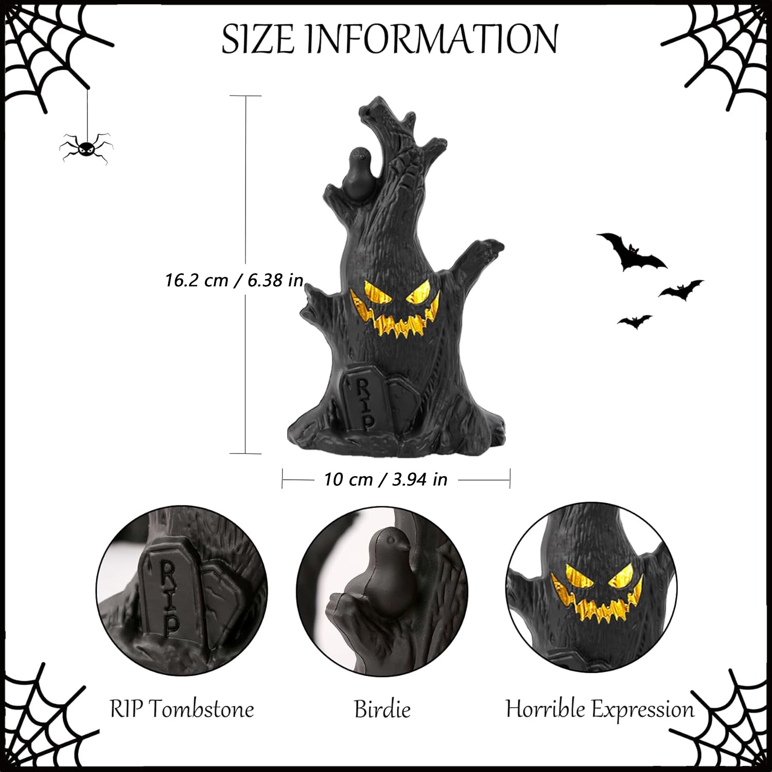 Flickering Halloween Tree - Ghost Face, Raven & Tombstone Decor 👻